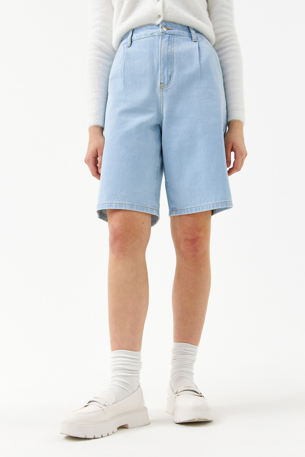 Джинсовые шорты с высокой посадкой - цвет голубой - 1