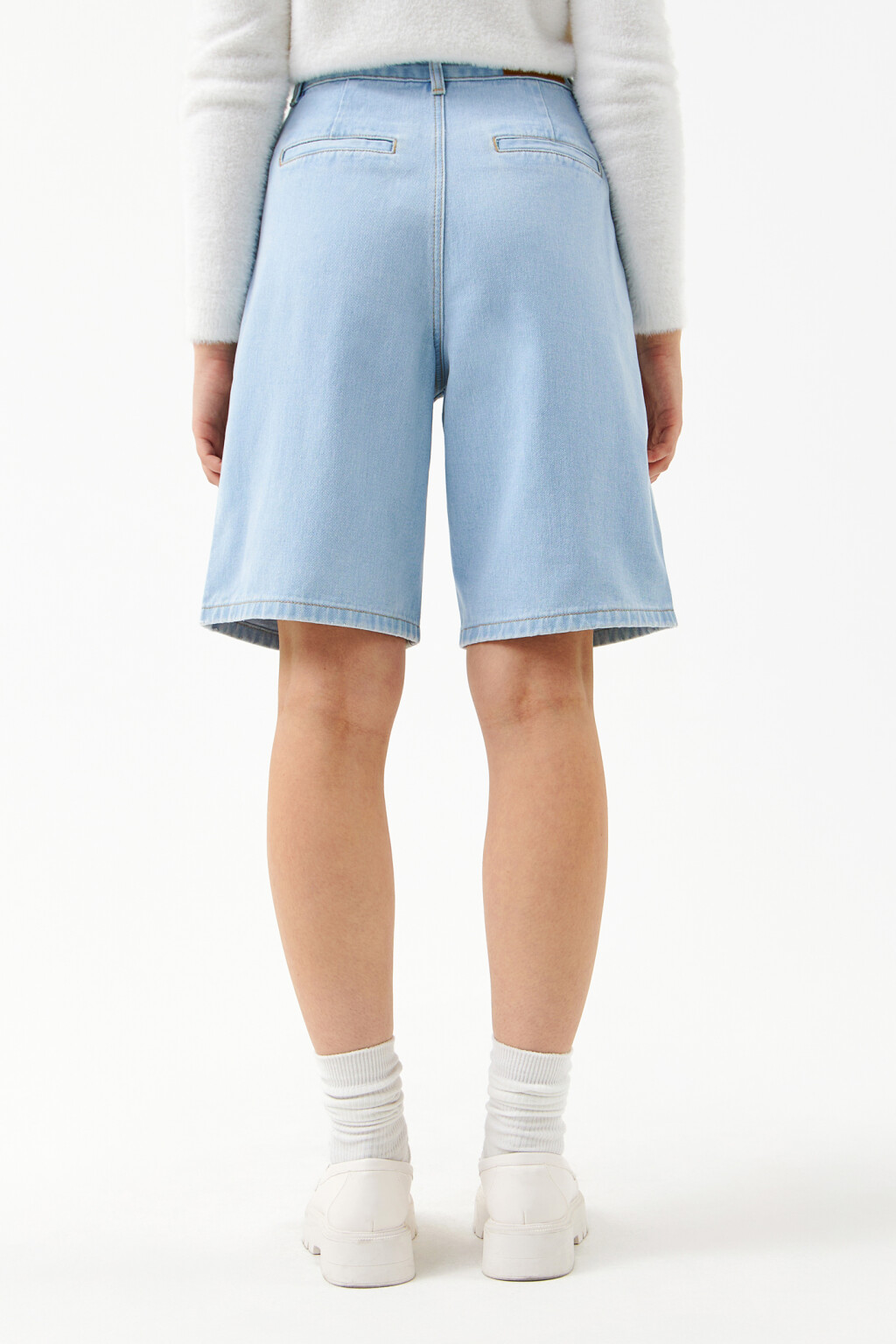 Джинсовые шорты с высокой посадкой - цвет голубой - 2