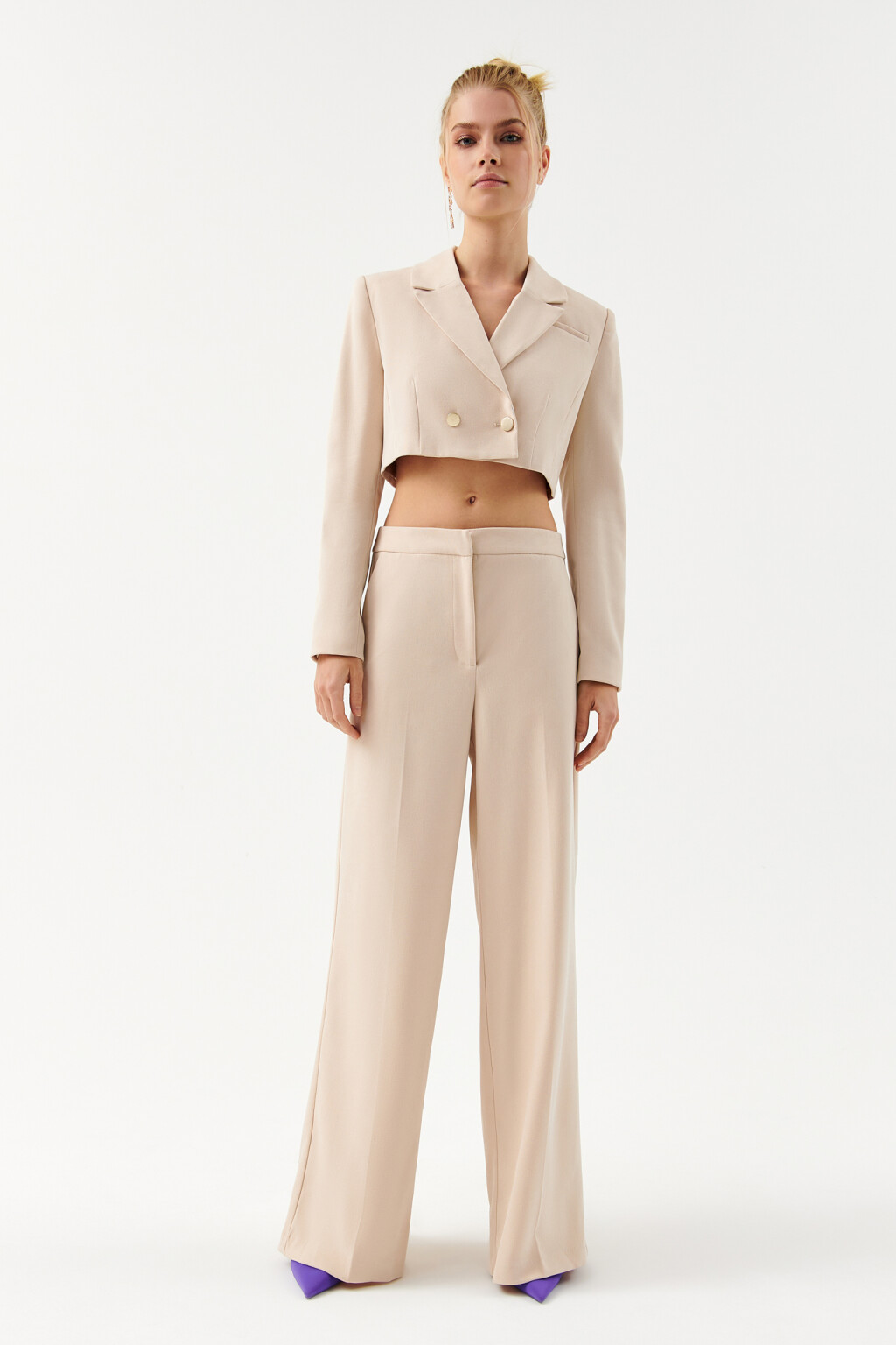 Брюки широкие со стрелками - цвет бежевый - 4