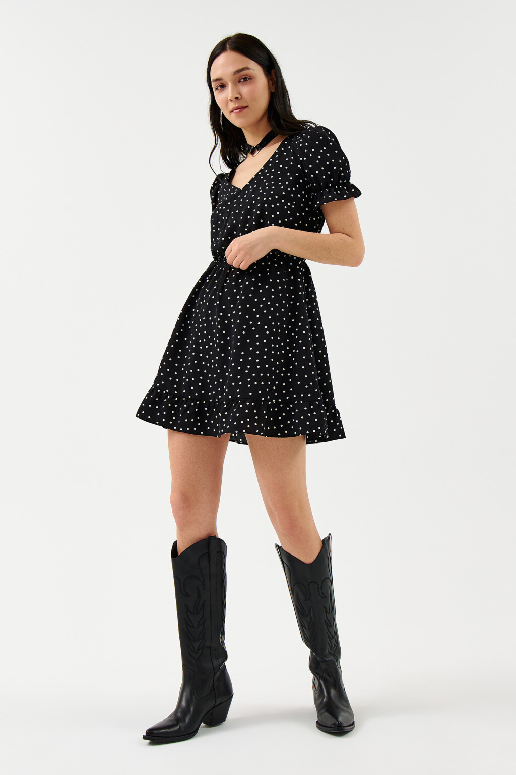 Приталенное платье мини с v-образным вырезом - цвет мультиколор - 4