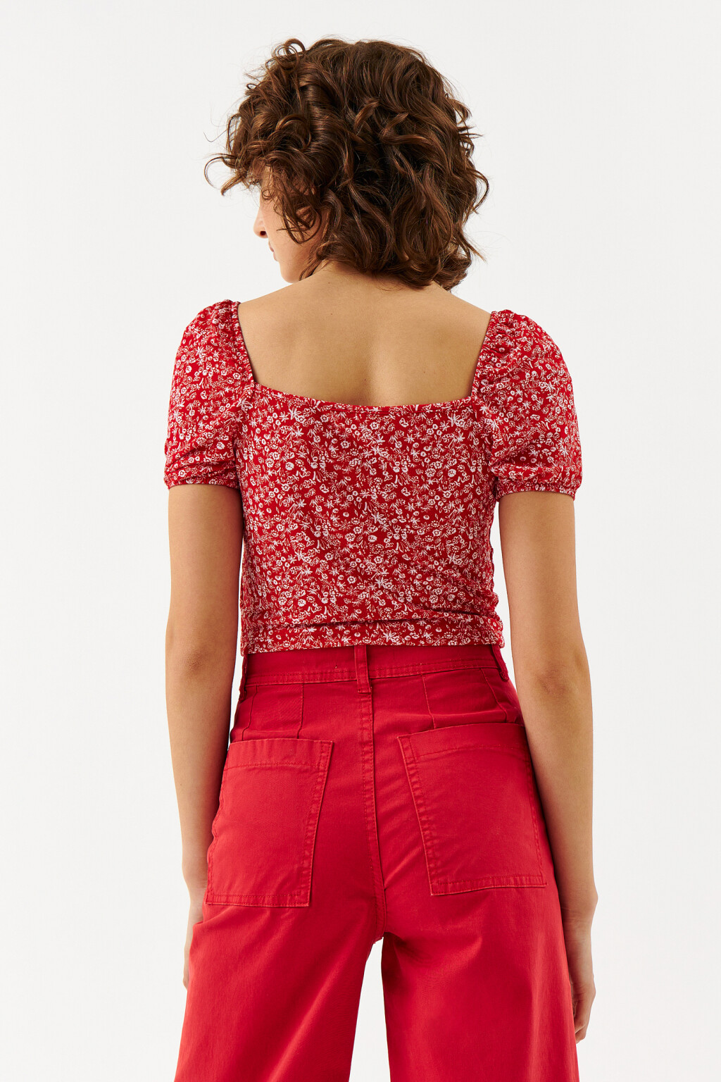 Блузка-топ с вырезом-сердечком - цвет красный - 2