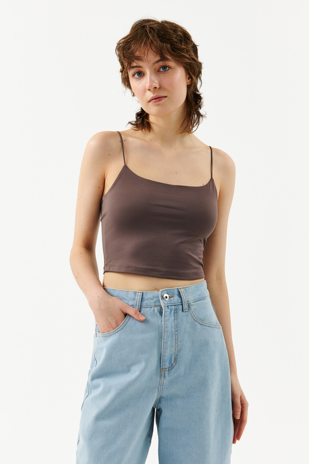 Топ-майка на тонких бретелях - цвет коричневый - 1