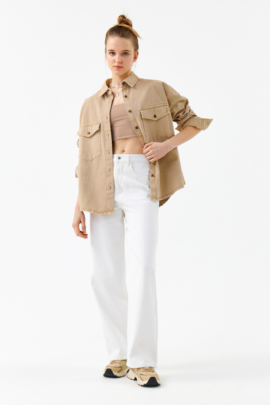 Кроп-топ на узких бретелях - цвет бежевый - 4