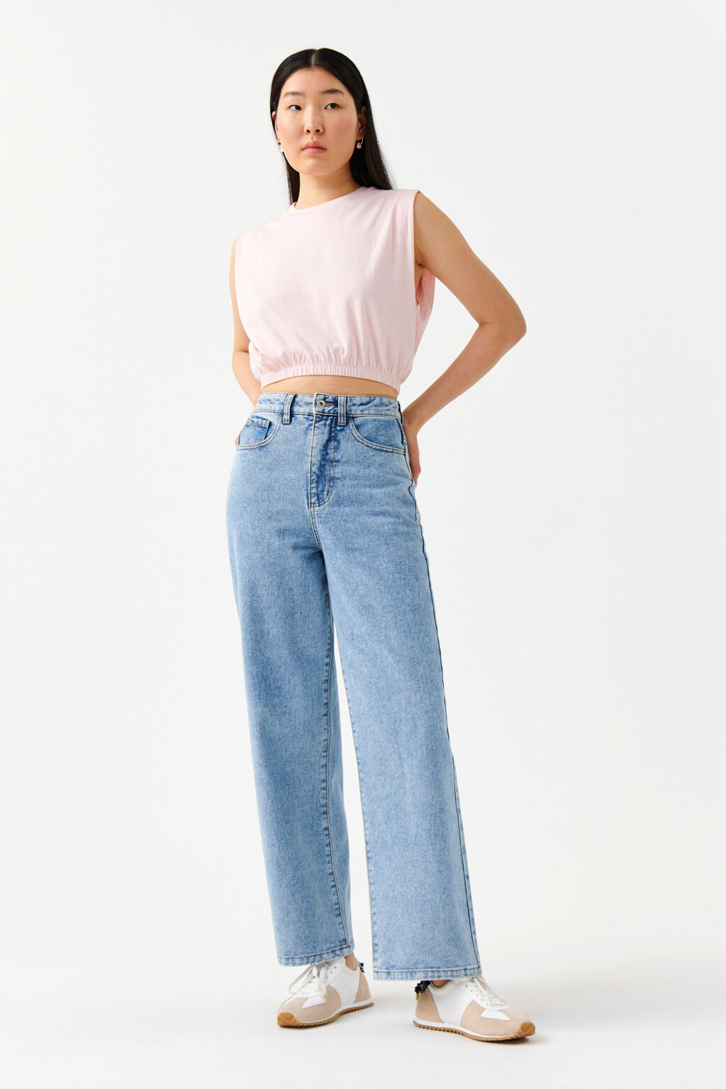 Майка хлопковая укороченная с резинкой на талии - цвет розовый - 4