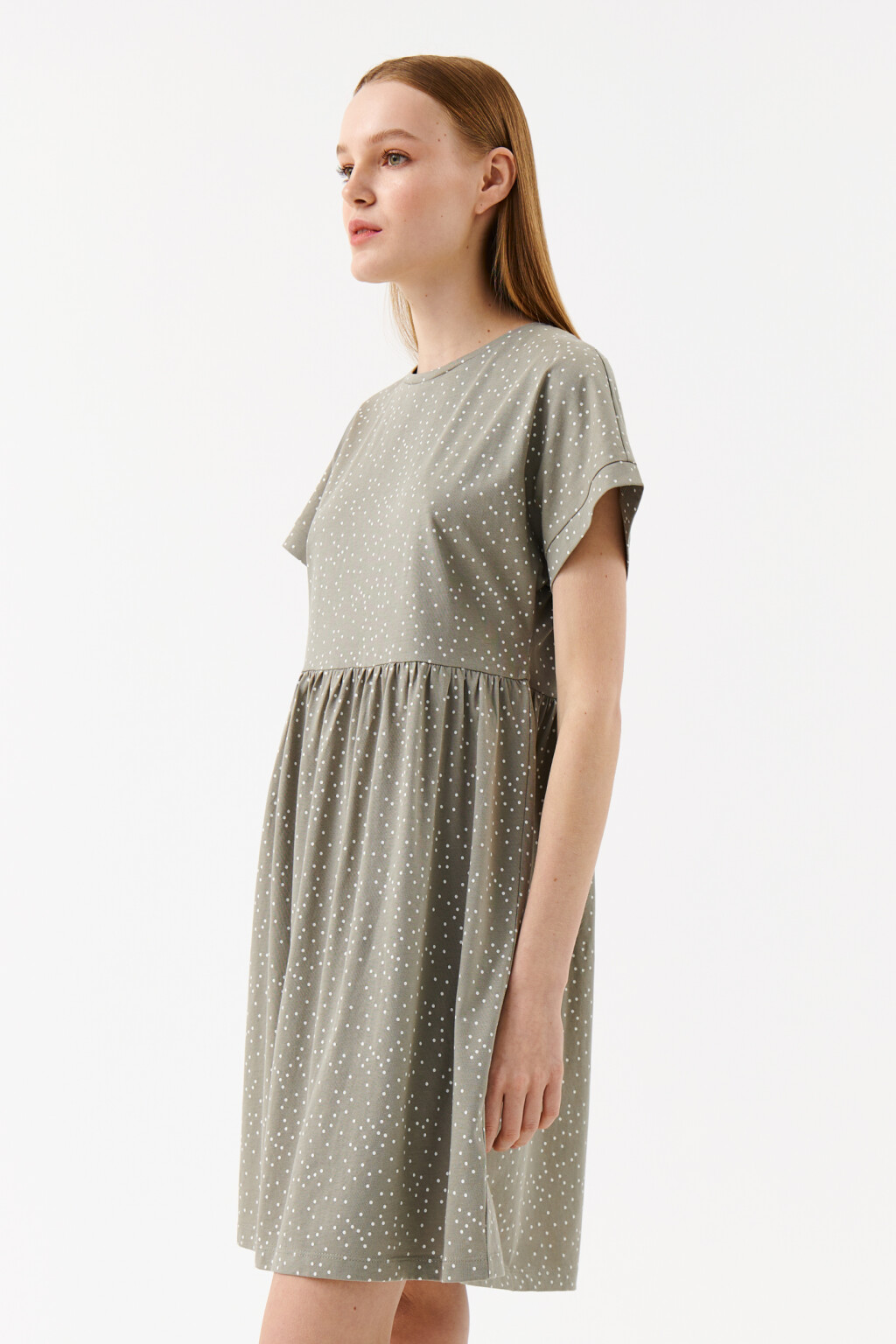 Платье мини с резинкой на талии - цвет зеленый - 3