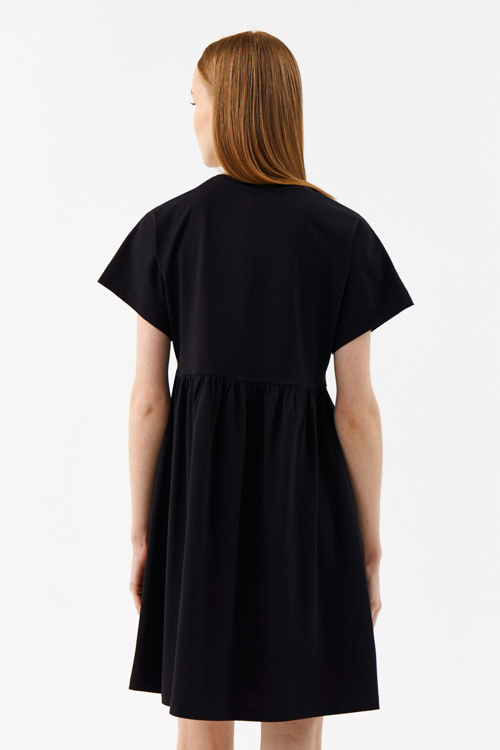 Платье мини с резинкой на талии - цвет черный - 2