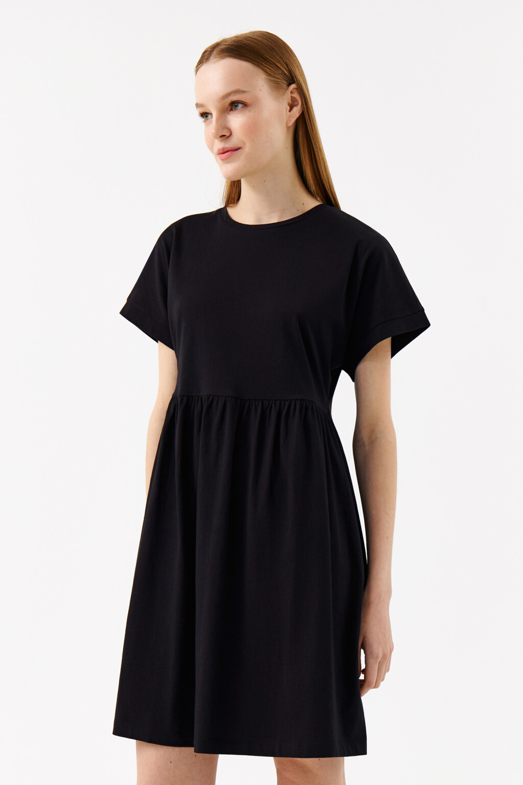 Платье мини с резинкой на талии - цвет черный - 3