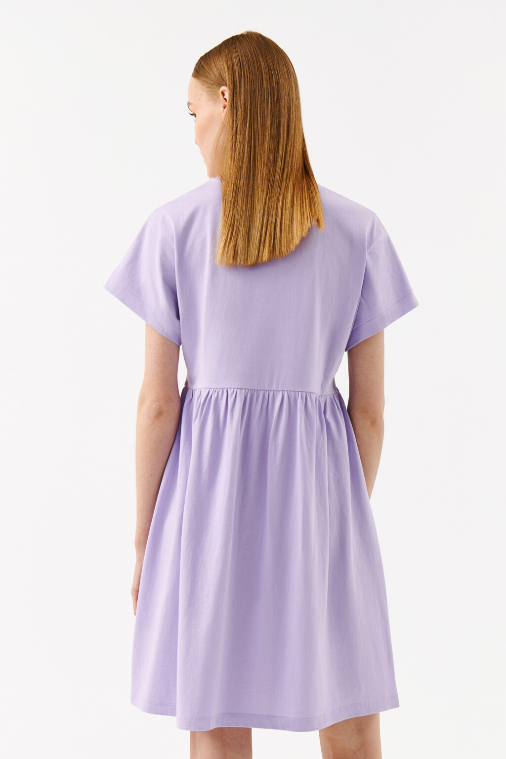 Платье мини с резинкой на талии - цвет сиреневый - 2