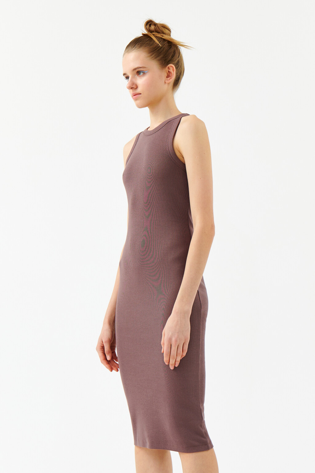 Платье-майка облегающее в рубчик - цвет коричневый - 3