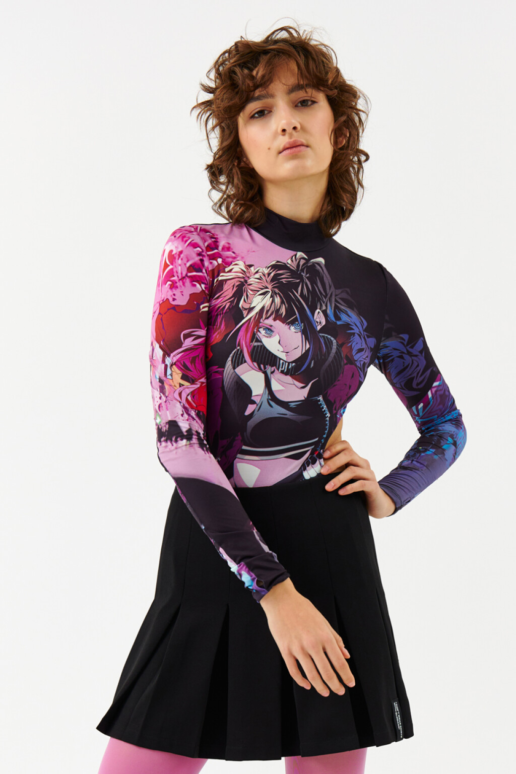 Блузка-боди с боковыми вырезами и принтом - цвет черный - 4