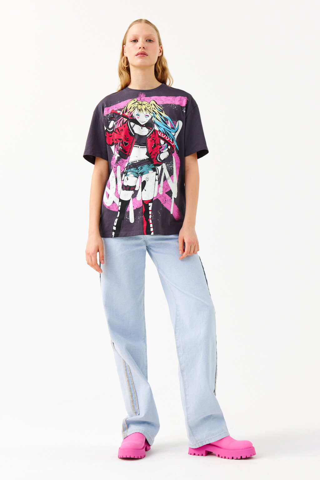 Футболка хлопковая с принтом харли квинн - цвет серый - 4