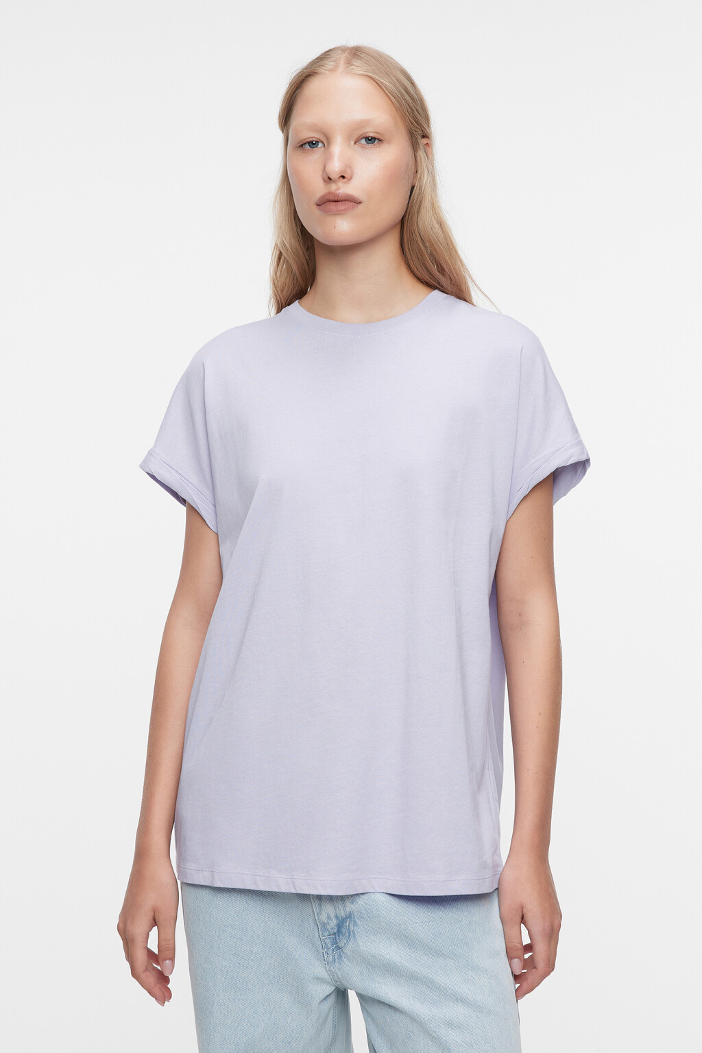 Футболка oversize хлопковая с подвернутыми рукавами - цвет сиреневый - 7