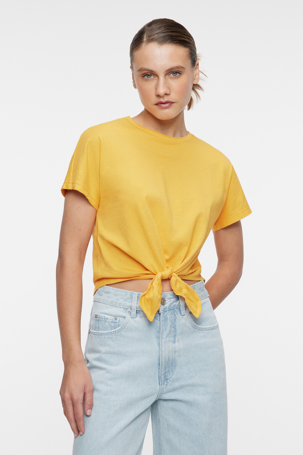 Топ-футболка укороченный с завязками на талии - цвет оранжевый - 2