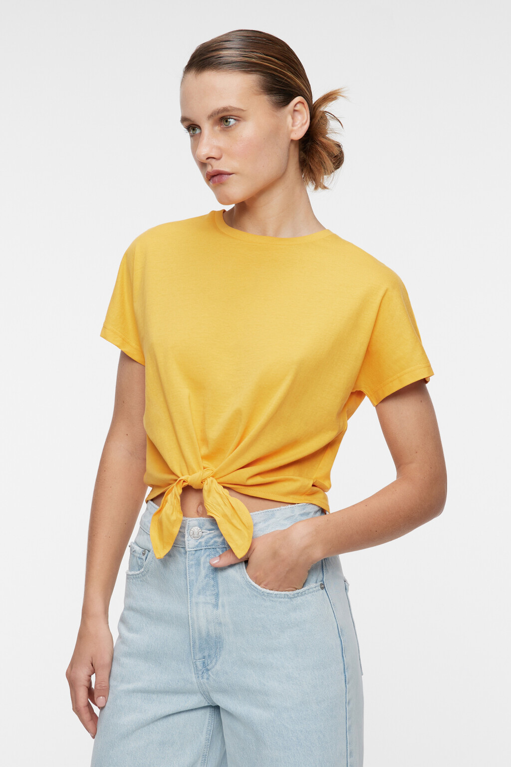 Топ-футболка укороченный с завязками на талии - цвет оранжевый - 3