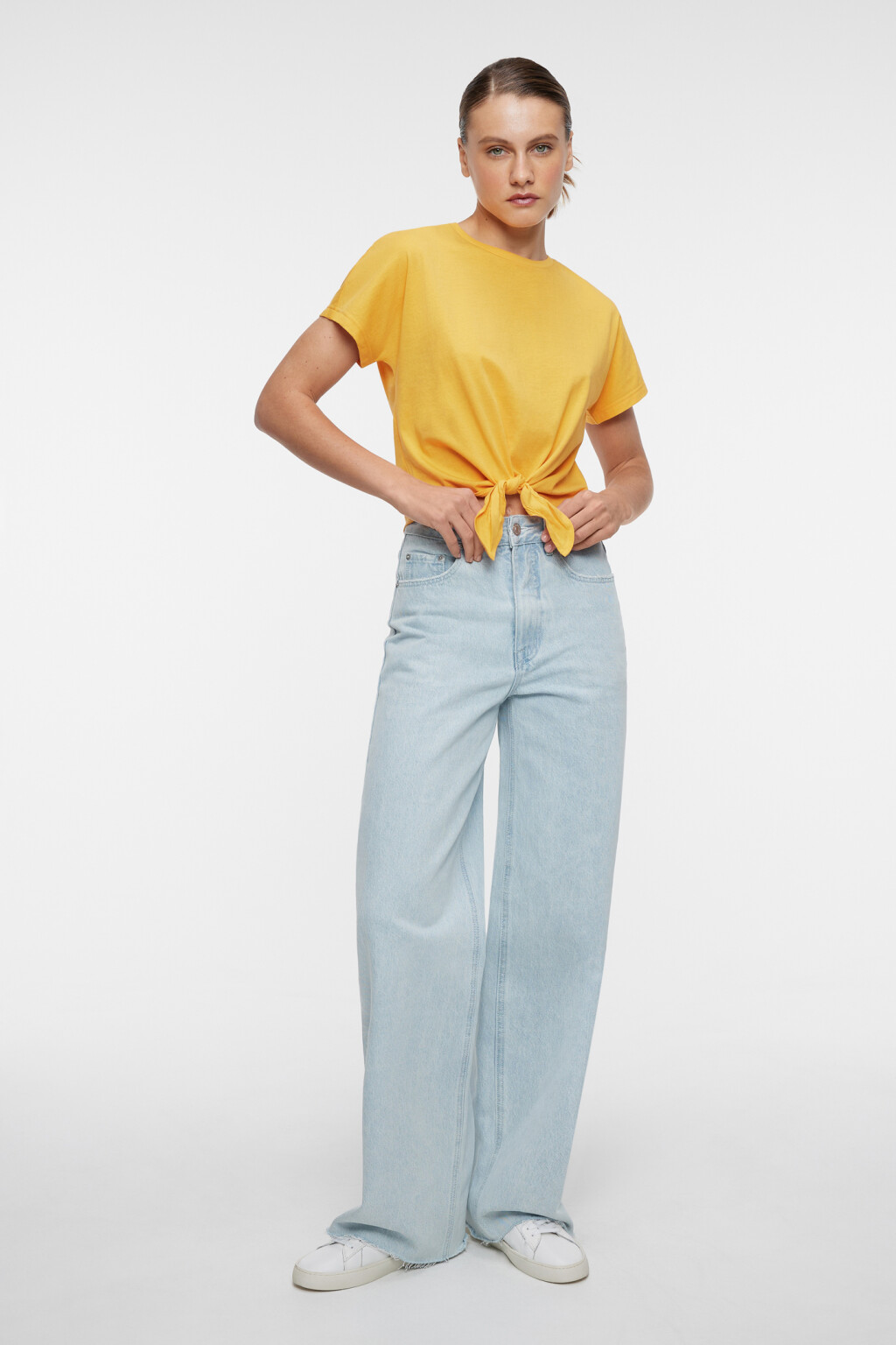 Топ-футболка укороченный с завязками на талии - цвет оранжевый - 1