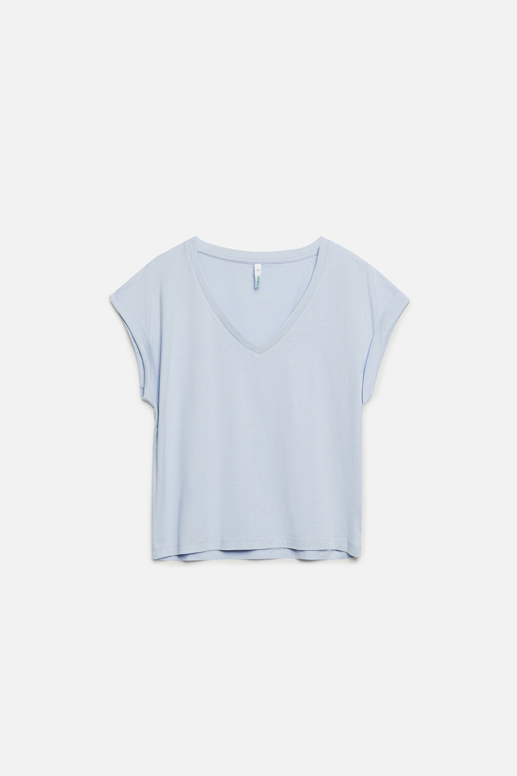 Футболка хлопковая с V-вырезом и подвернутыми рукавами - цвет голубой - 6