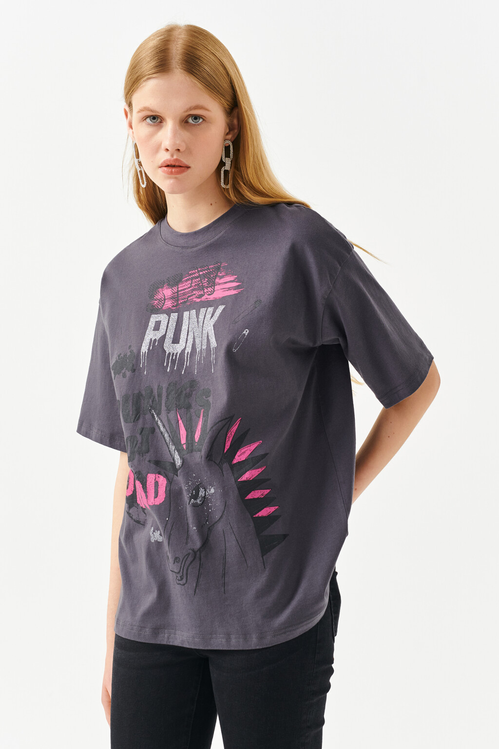 Футболка oversize с принтом - цвет серый - 3