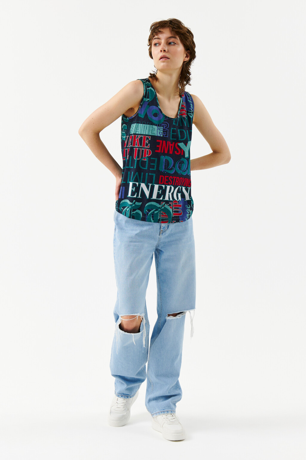 Майка oversize с принтом - цвет зеленый - 3