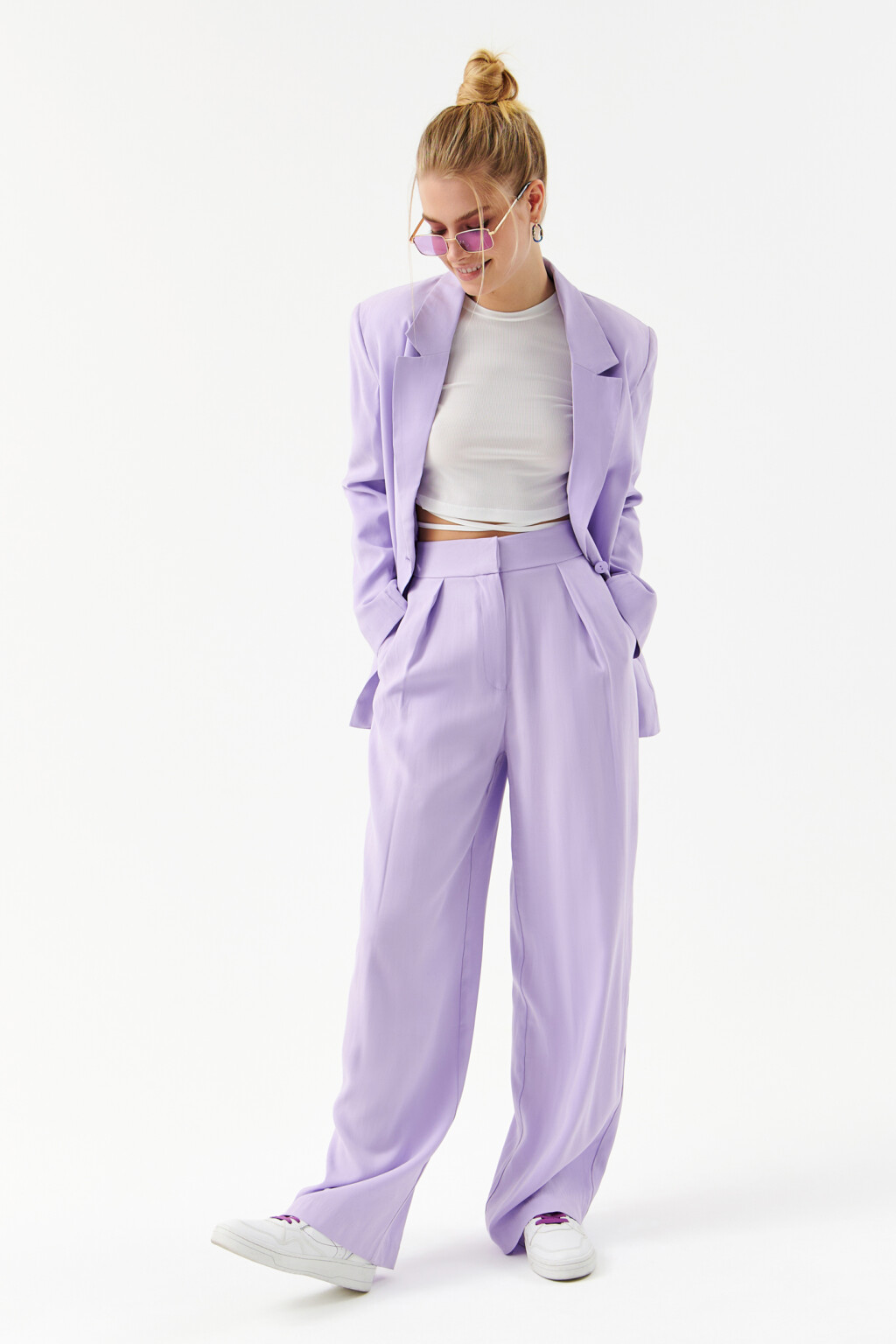 Брюки суперширокие костюмные - цвет сиреневый - 4