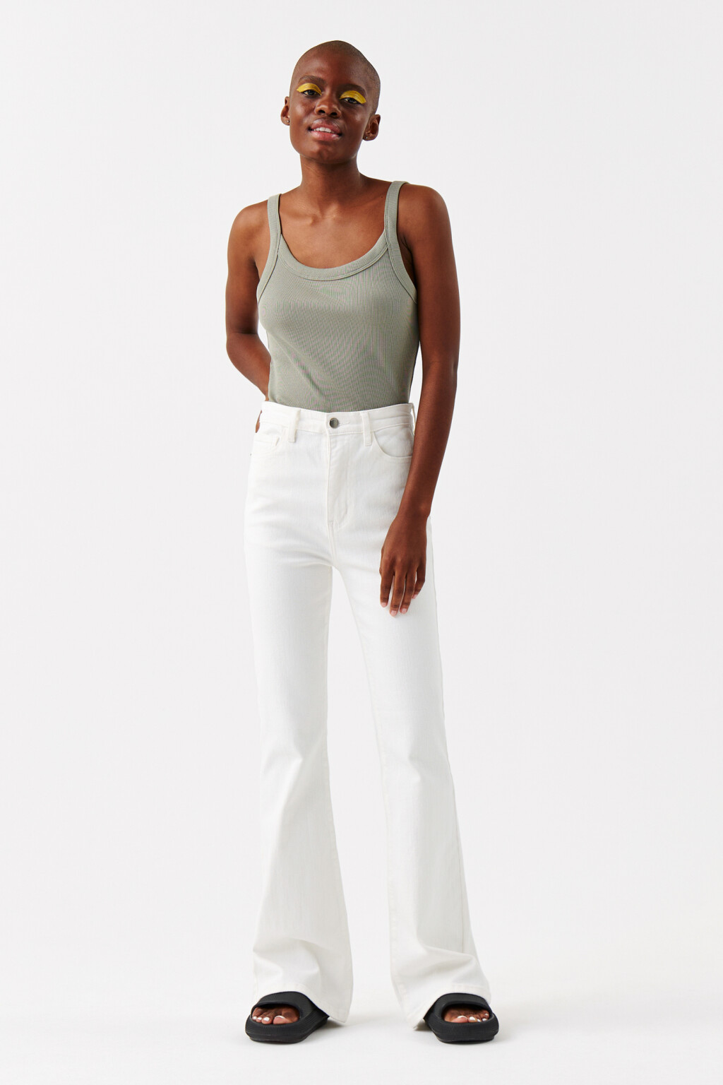 Майка хлопковая в рубчик на тонких бретелях - цвет зеленый - 4