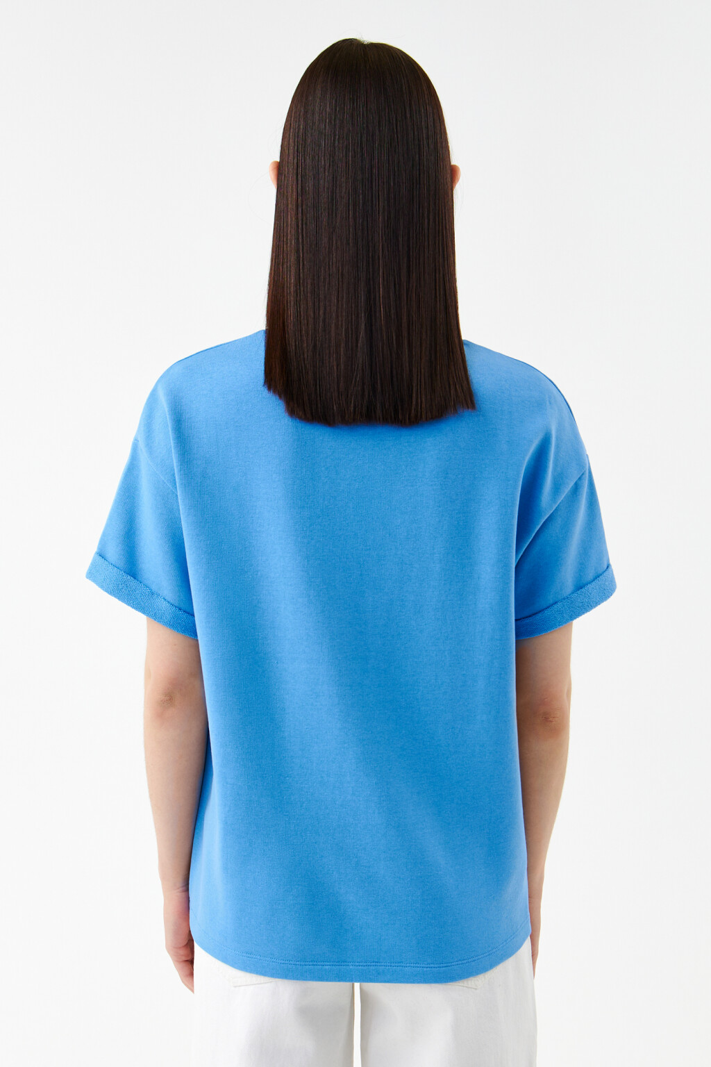 Футболка свободная однотонная из футера - цвет голубой - 2