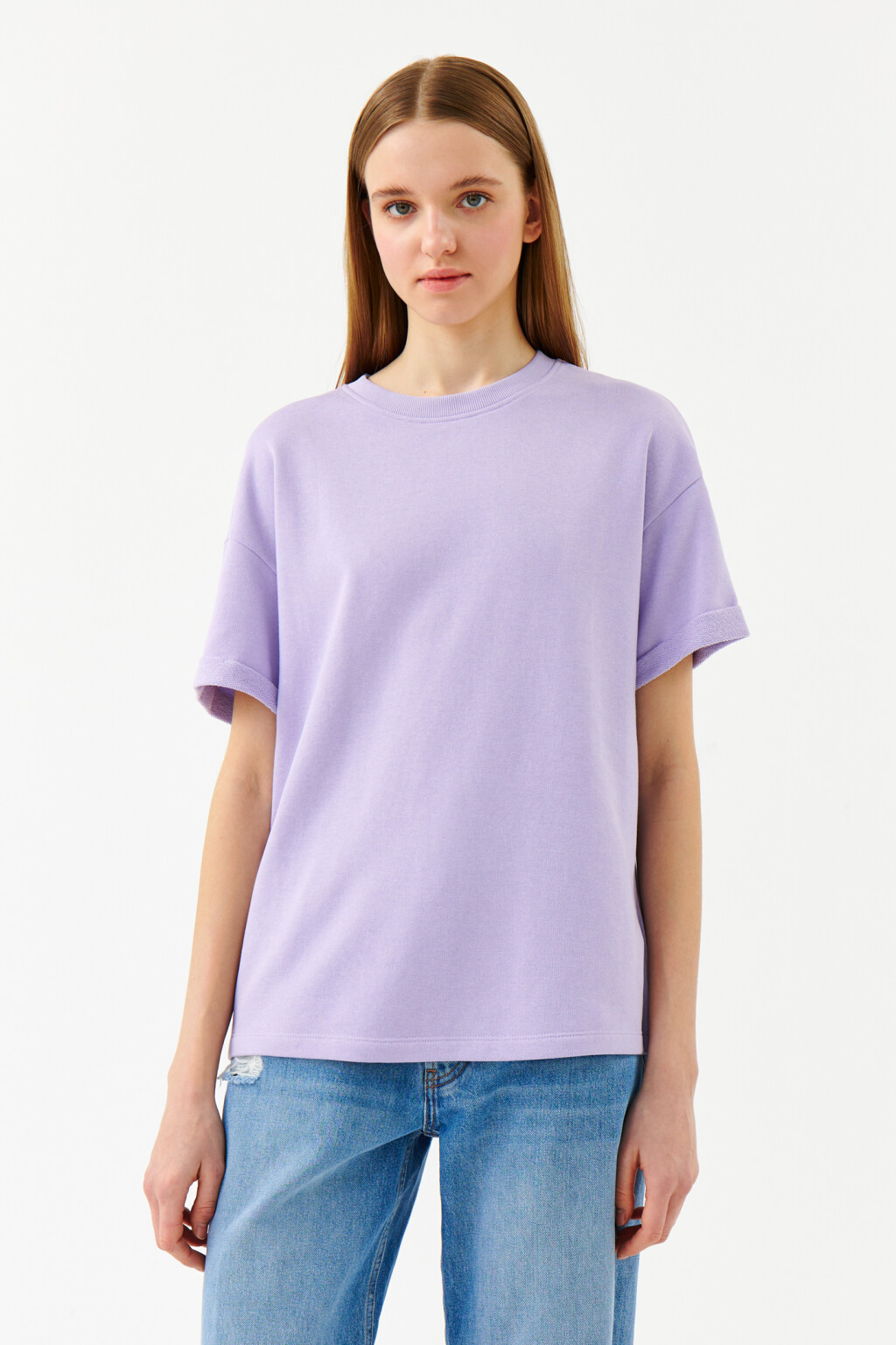 Футболка свободная однотонная из футера - цвет сиреневый - 1