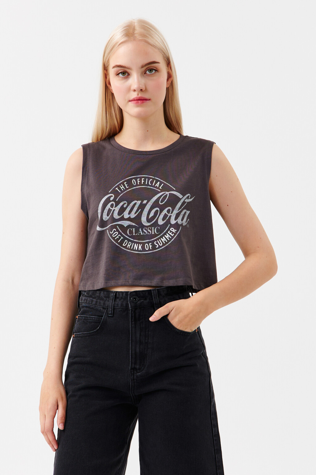 Майка хлопковая с принтом coca-cola - цвет серый - 1