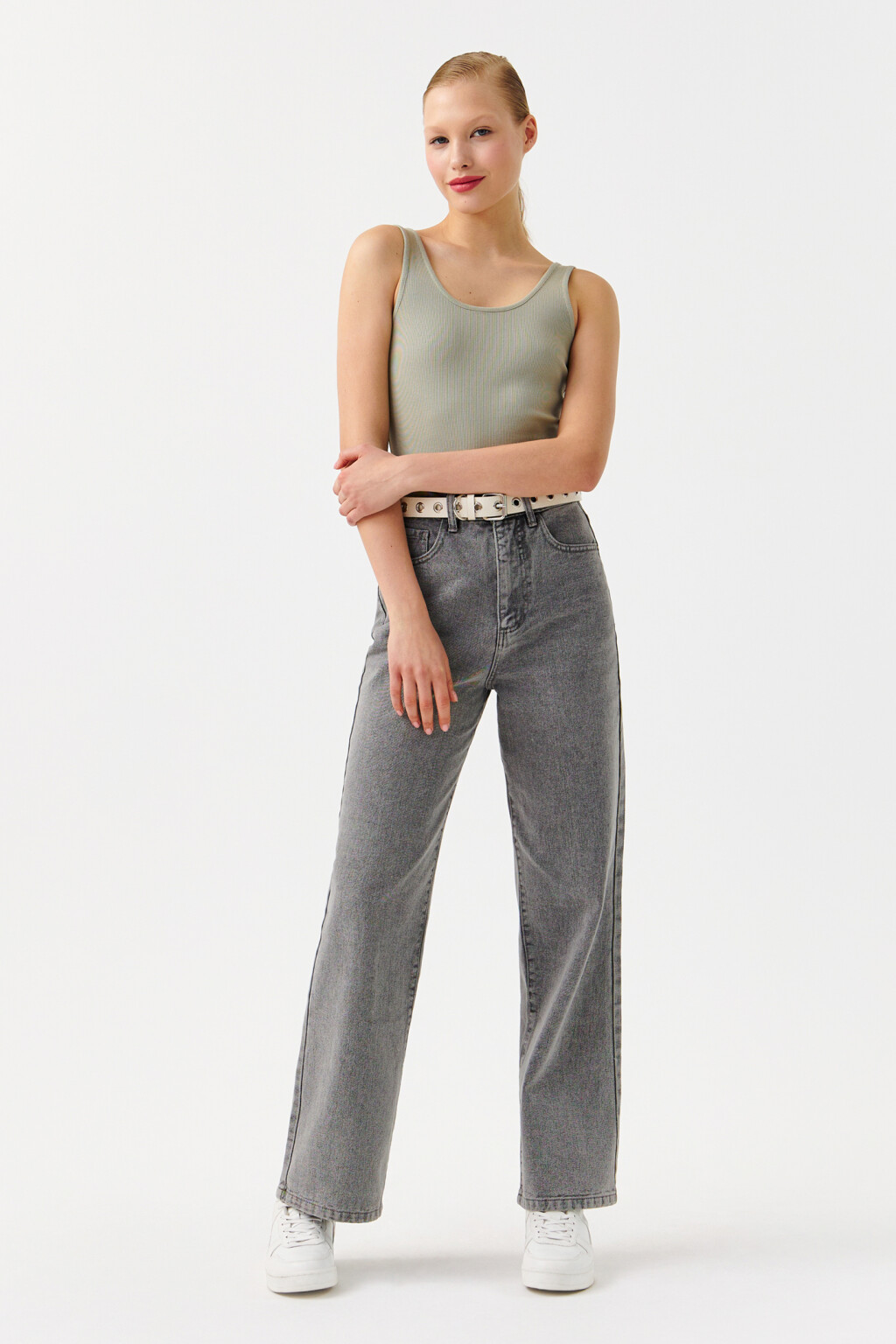 Майка-борцовка облегающая в рубчик - цвет зеленый - 4