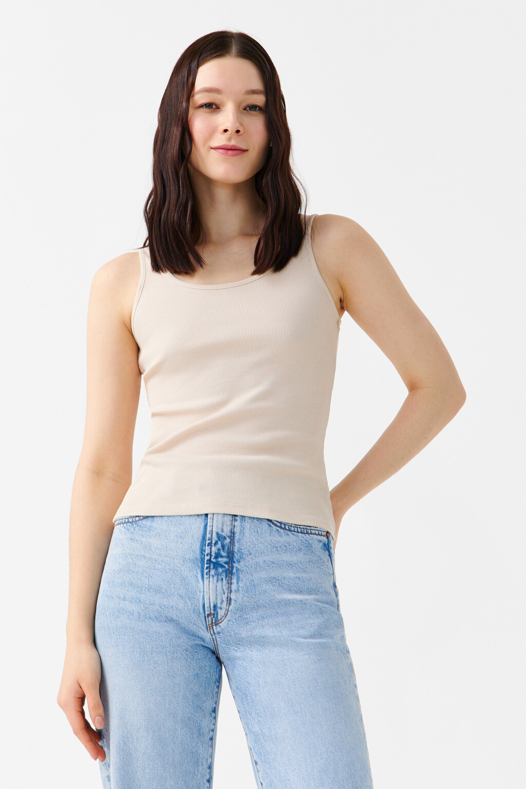 Майка-борцовка облегающая в рубчик - цвет бежевый - 1