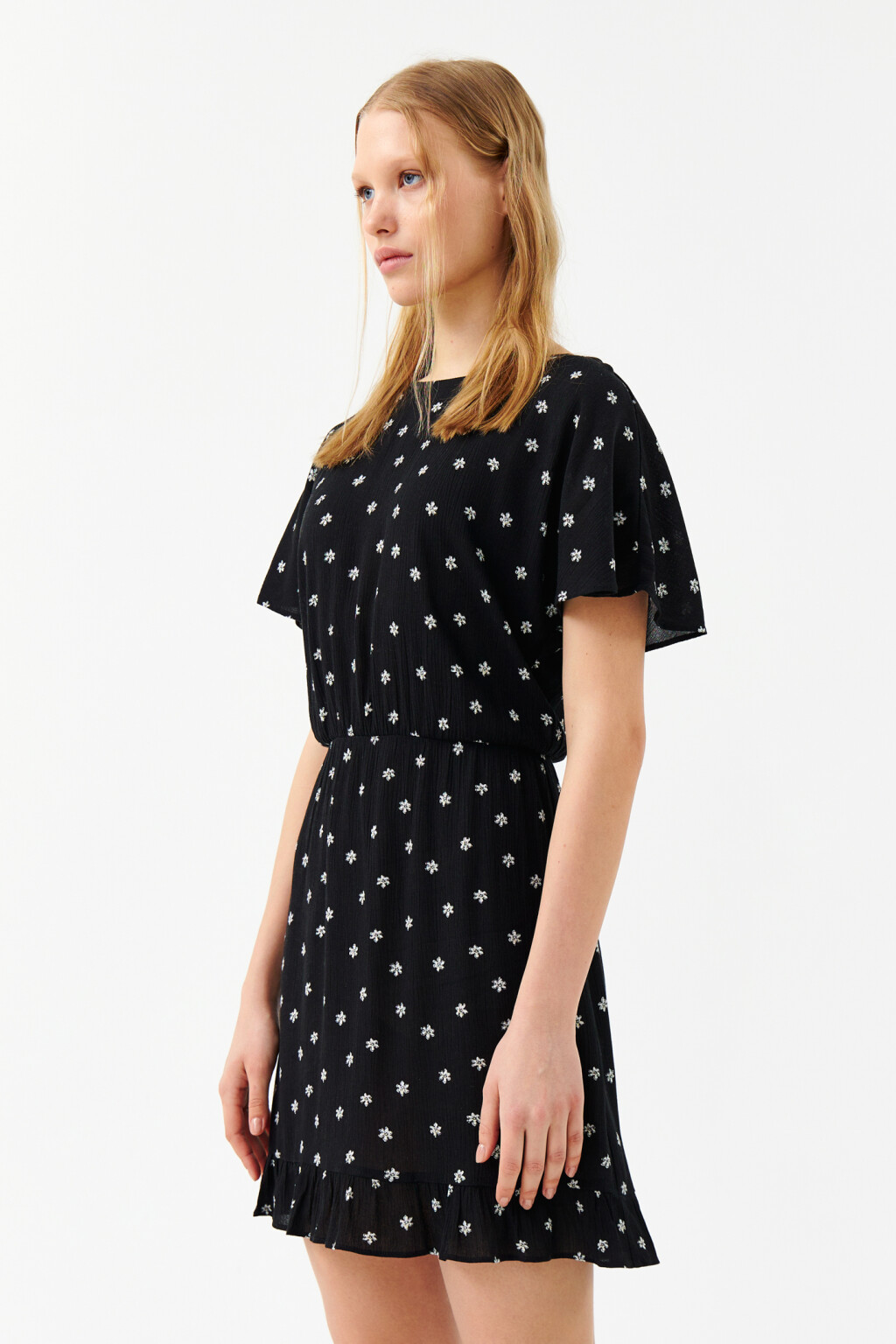 Платье мини с резинкой на талии и воланами - цвет мультиколор - 3