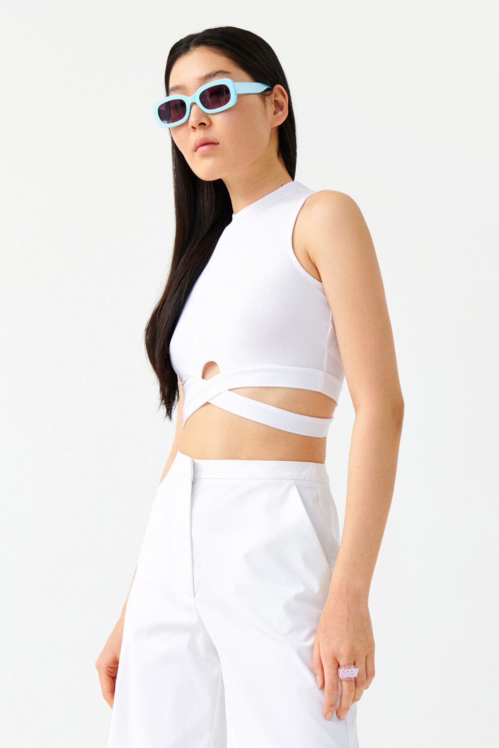 Топ укороченный с бретелями на талии - цвет белый - 3