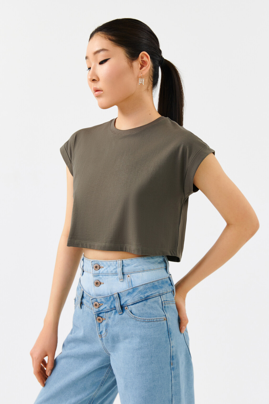 Футболка укороченная базовая - цвет зеленый - 2