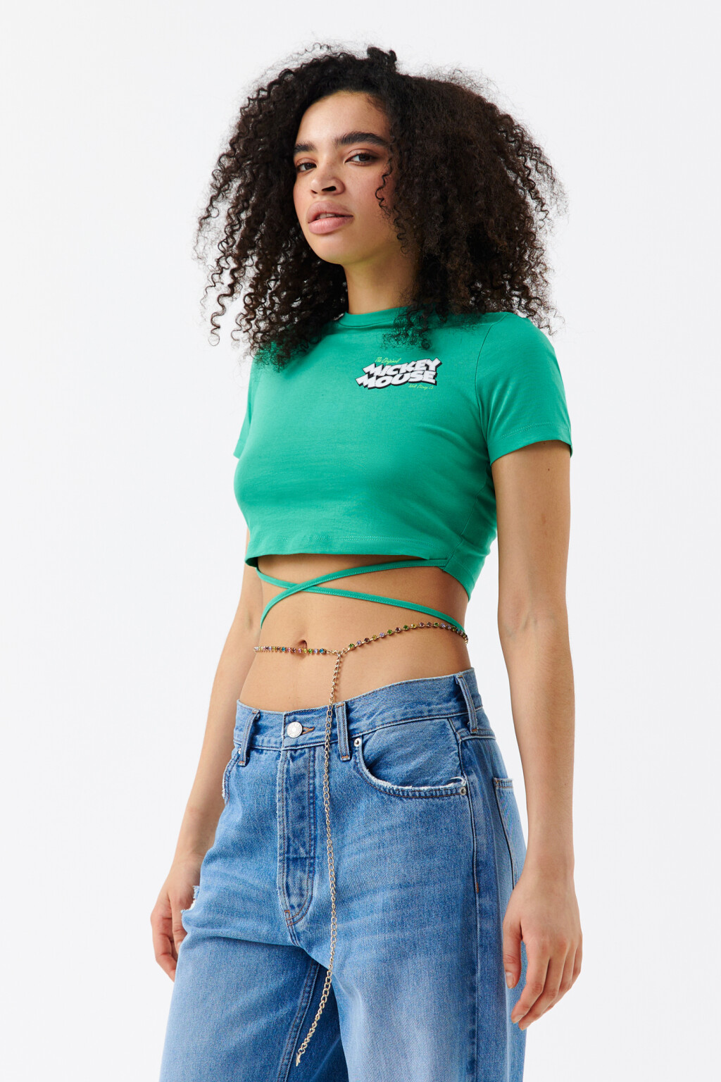 Топ-футболка с завязками на талии - цвет зеленый - 3