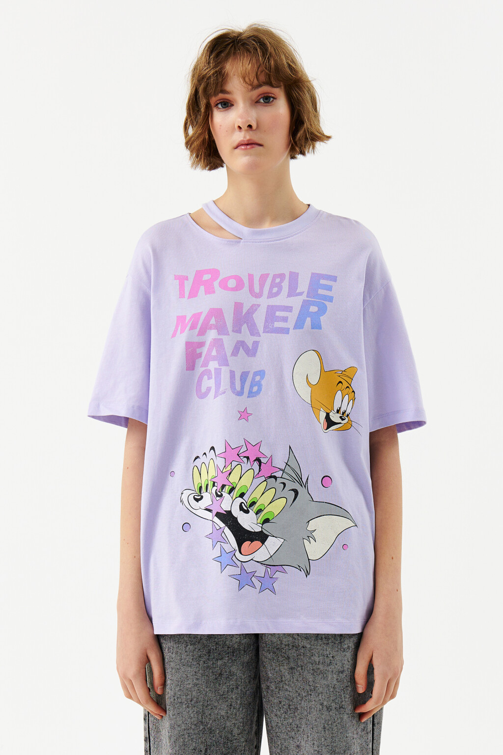 Футболка хлопковая с принтом том и джерри - цвет фиолетовый - 1