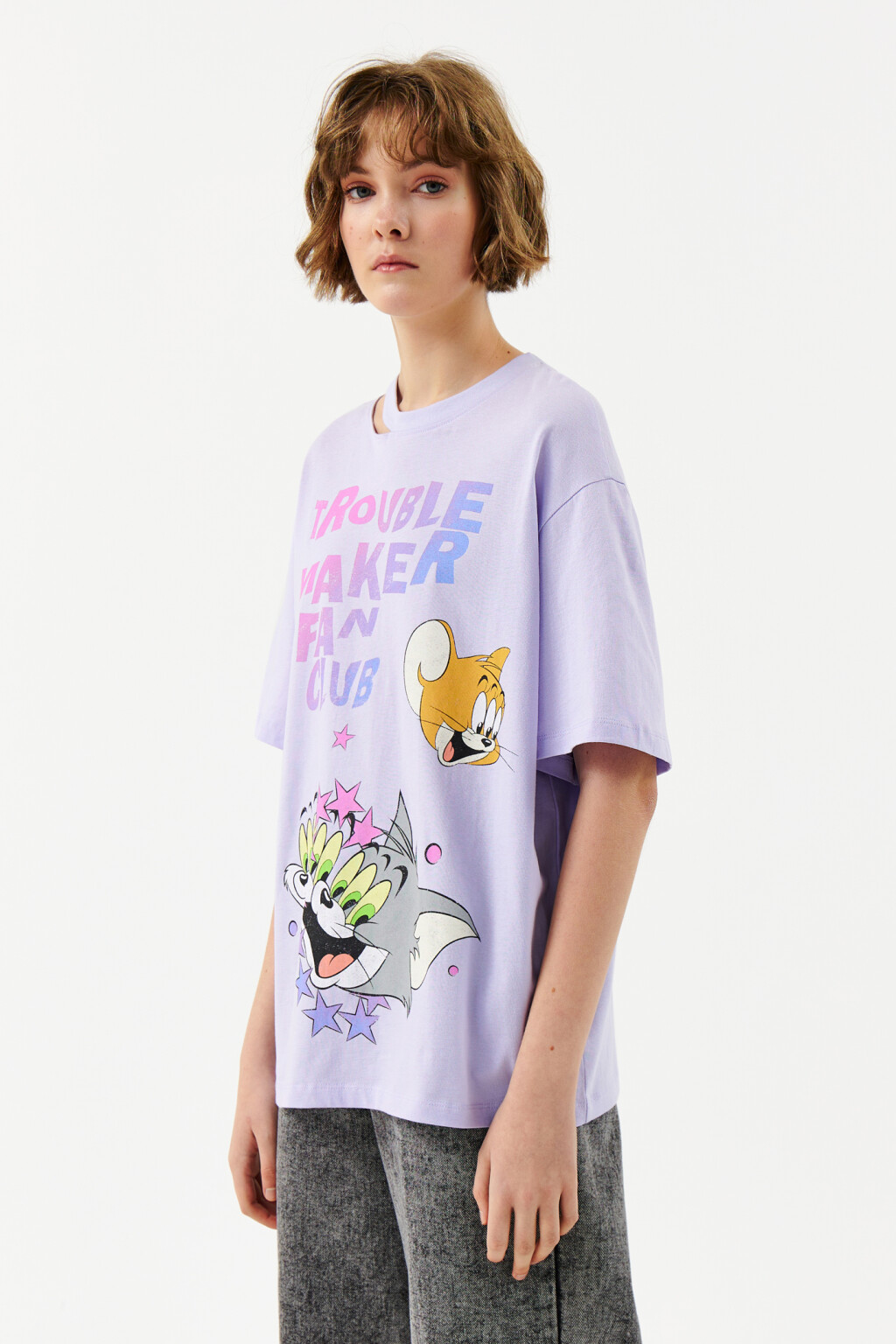 Футболка хлопковая с принтом том и джерри - цвет фиолетовый - 3