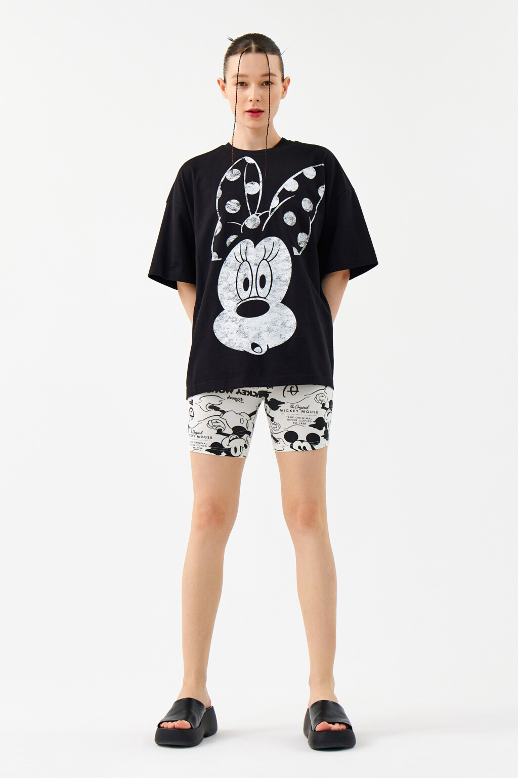 Шорты-велосипедки с принтом микки маус - цвет бежевый - 4