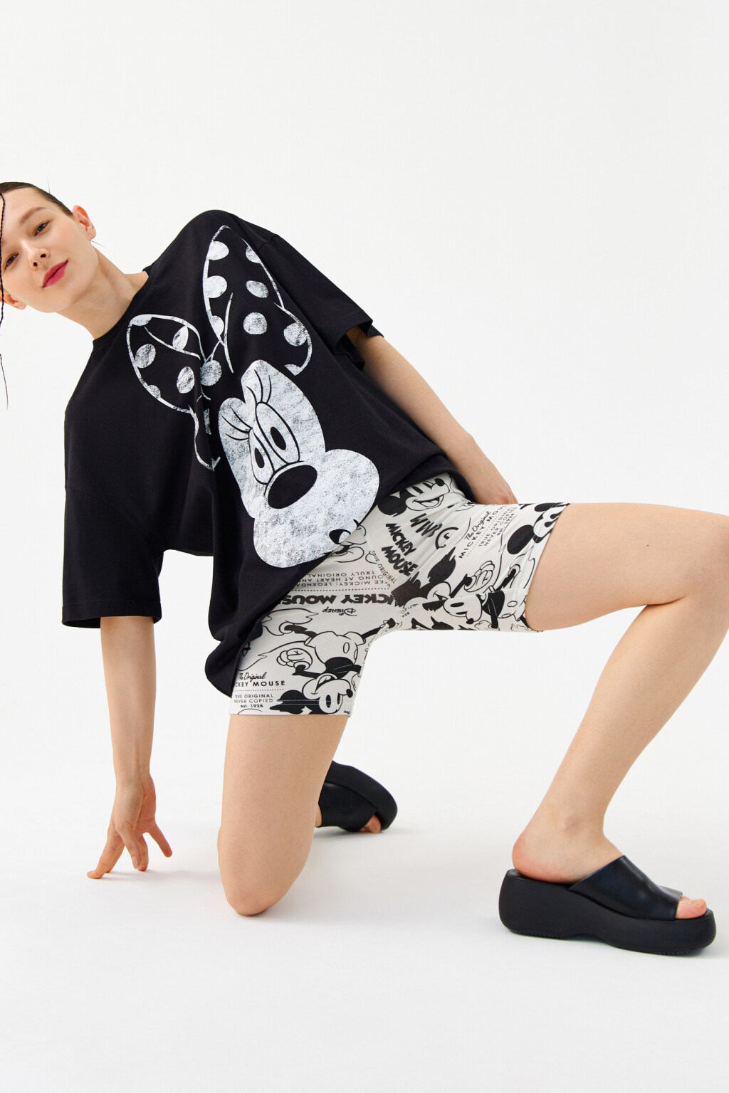 Шорты-велосипедки с принтом микки маус - цвет бежевый - 6