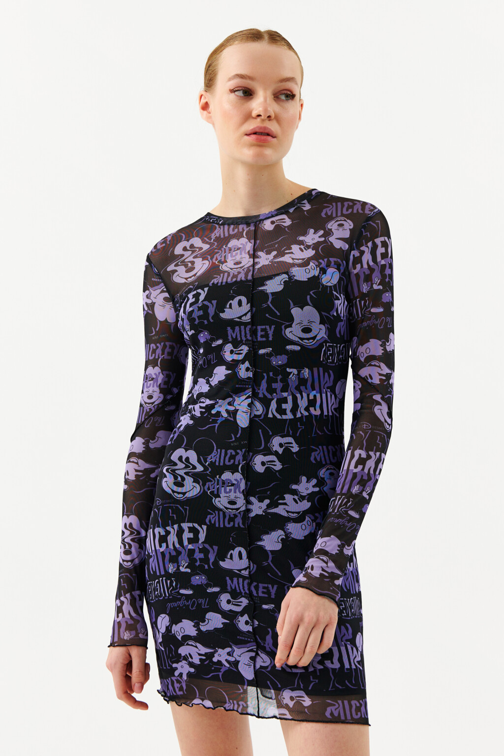 Платье мини с принтом микки маус - цвет сиреневый - 1