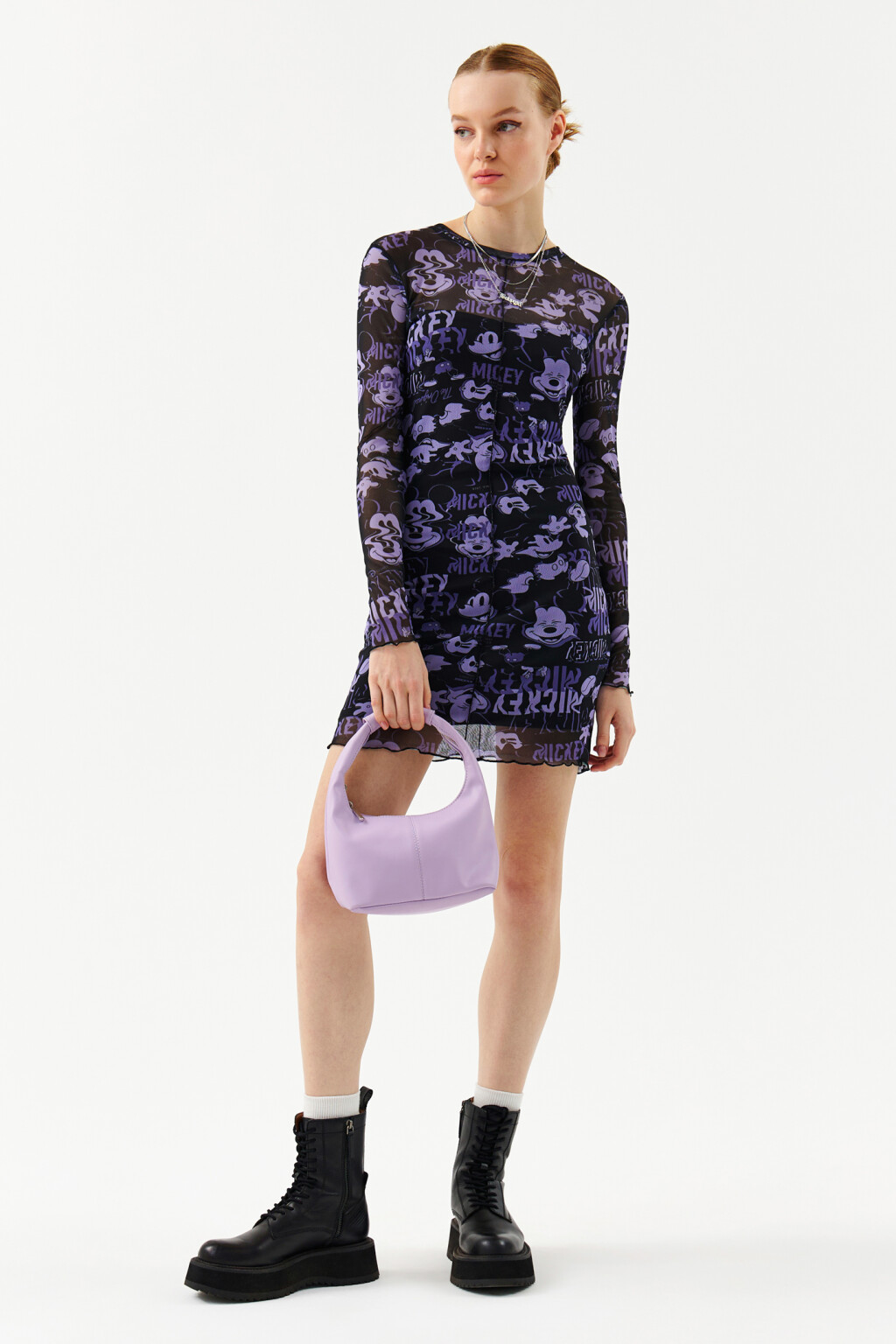 Платье мини с принтом микки маус - цвет сиреневый - 4