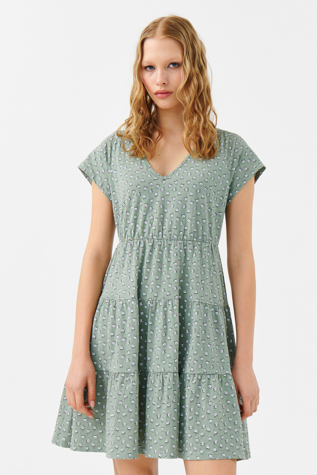 Платье бэбидолл с короткими рукавами - цвет зеленый - 1
