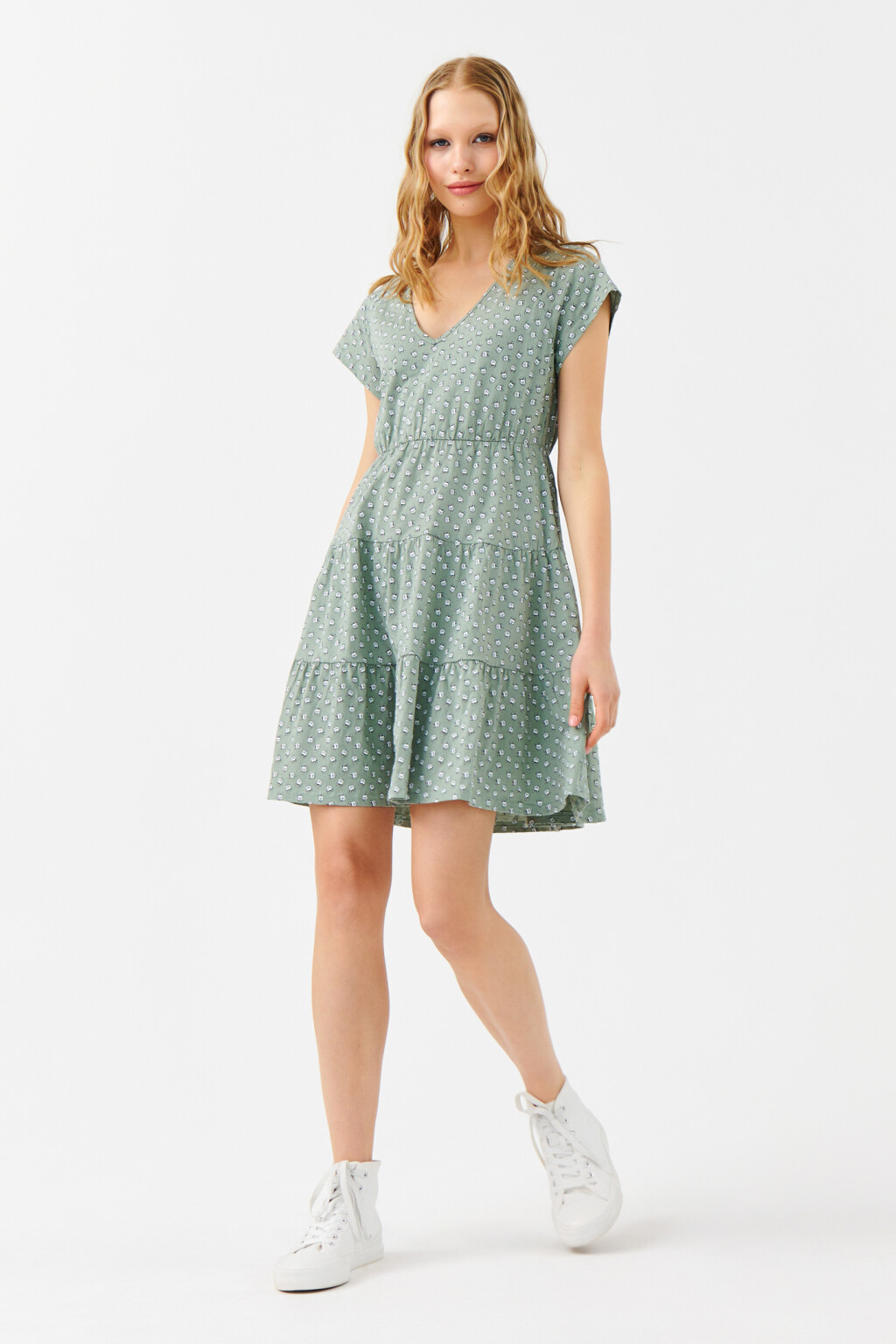 Платье бэбидолл с короткими рукавами - цвет зеленый - 4