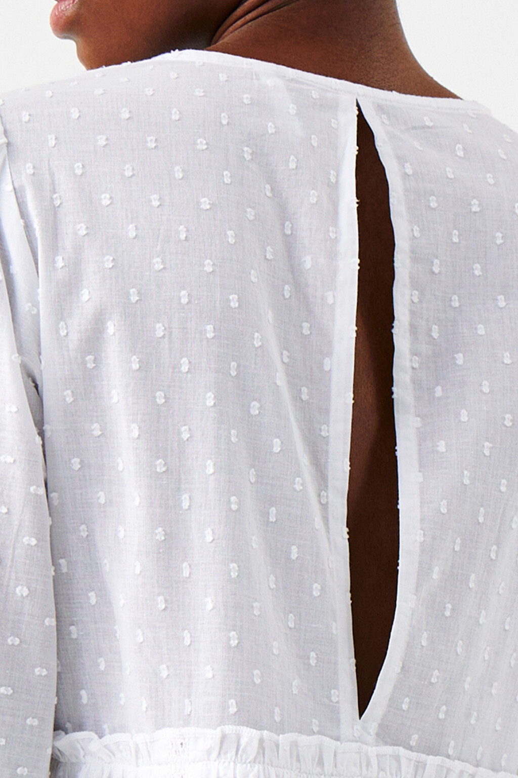 Платье мини хлопковое с v-образным вырезом - цвет белый - 6