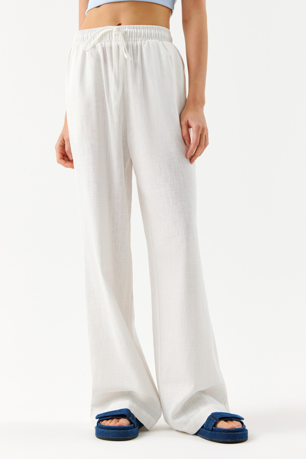 Брюки вискозные с поясом на завязках - цвет белый - 1