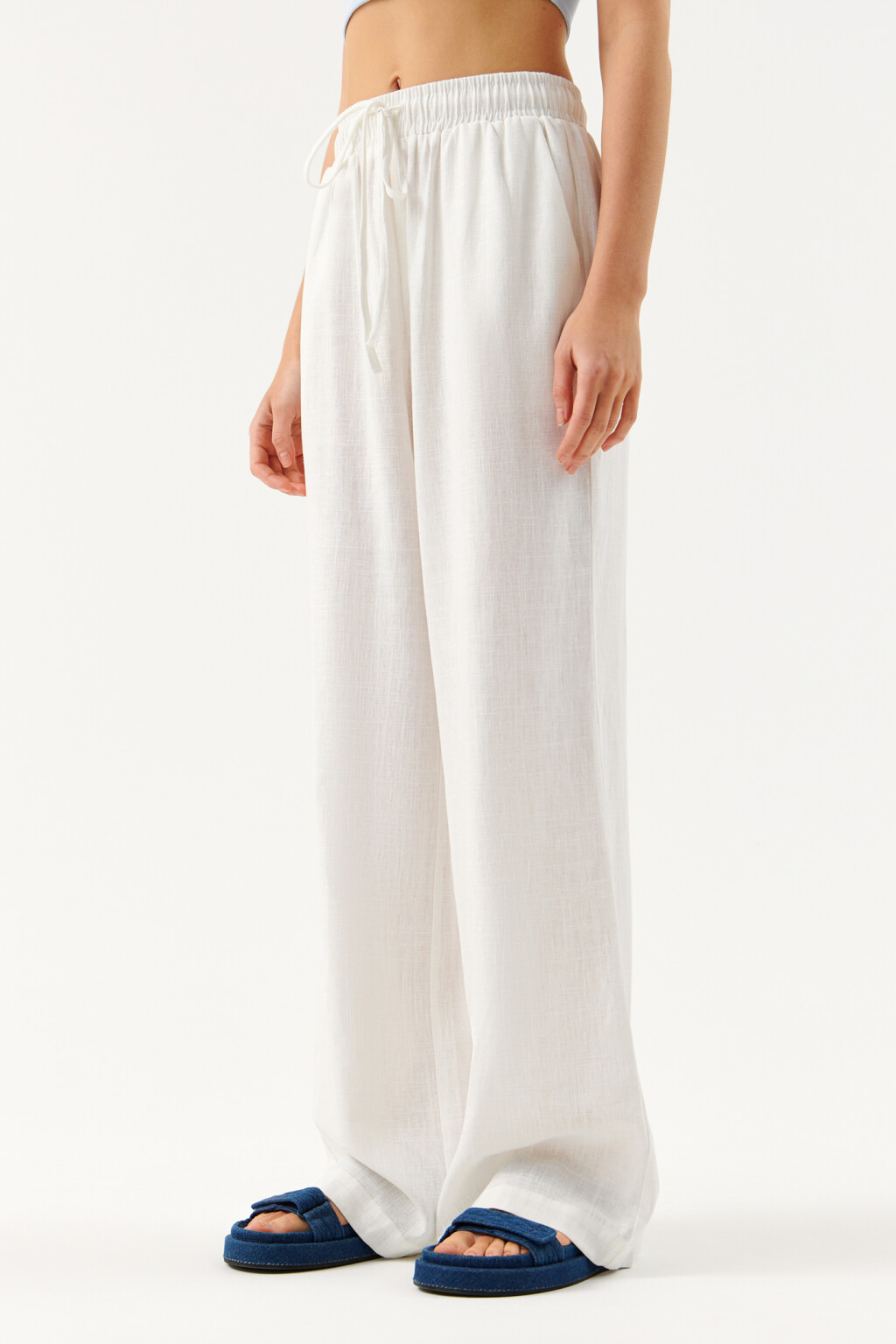 Брюки вискозные с поясом на завязках - цвет белый - 3