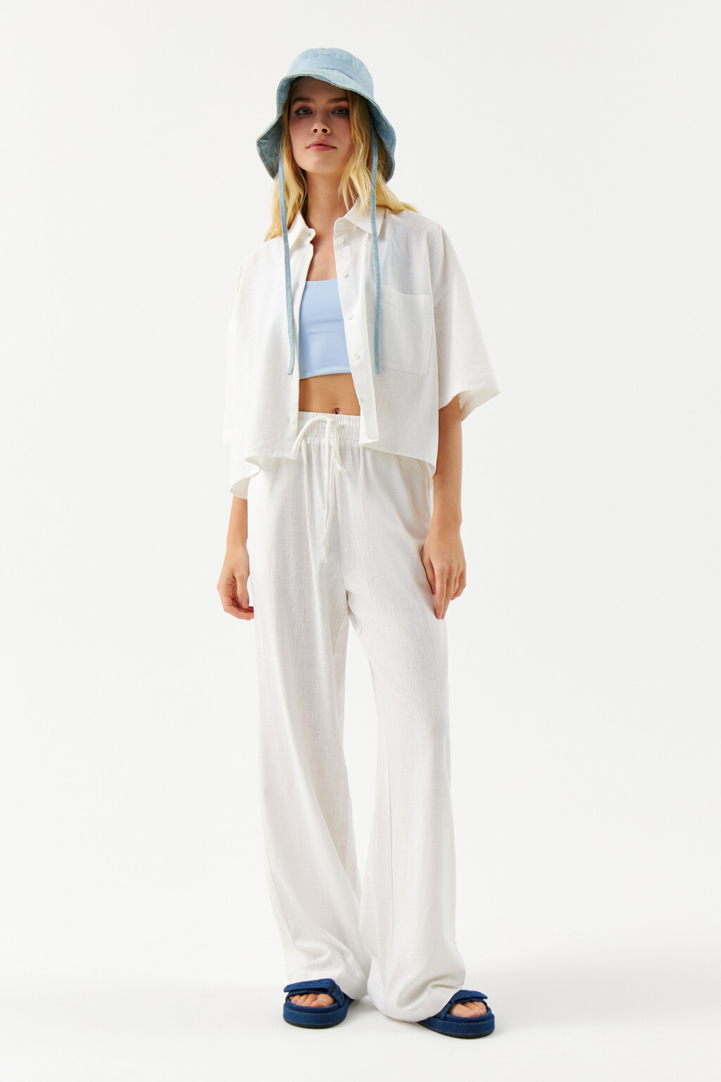 Брюки вискозные с поясом на завязках - цвет белый - 4