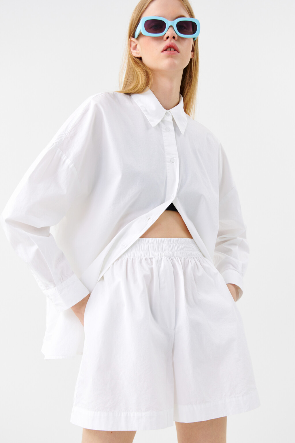 Рубашка хлопковая oversize с принтом - цвет белый - 7