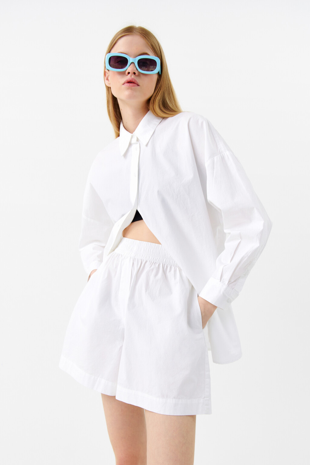 Шорты хлопковые А-силуэта - цвет белый - 1