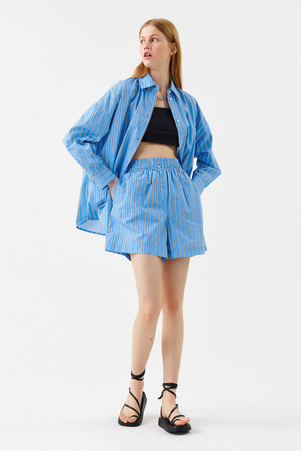 Шорты хлопковые А-силуэта - цвет голубой - 1