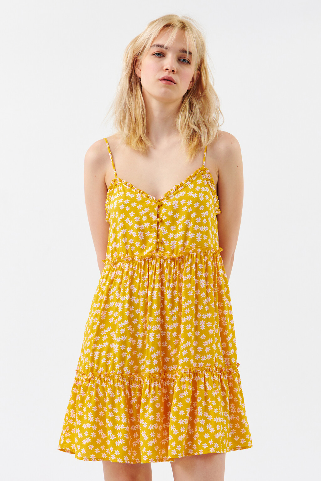 Платье-сарафан на тонких бретелях - цвет желтый - 1