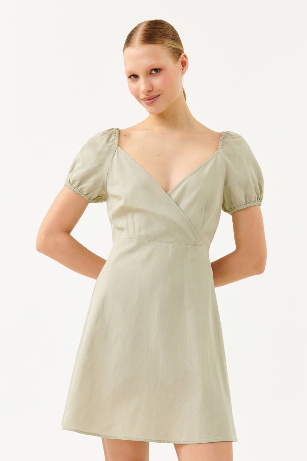 Платье мини с глубоким вырезом-сердечком 2221611595, цвет: зеленый (11 ...